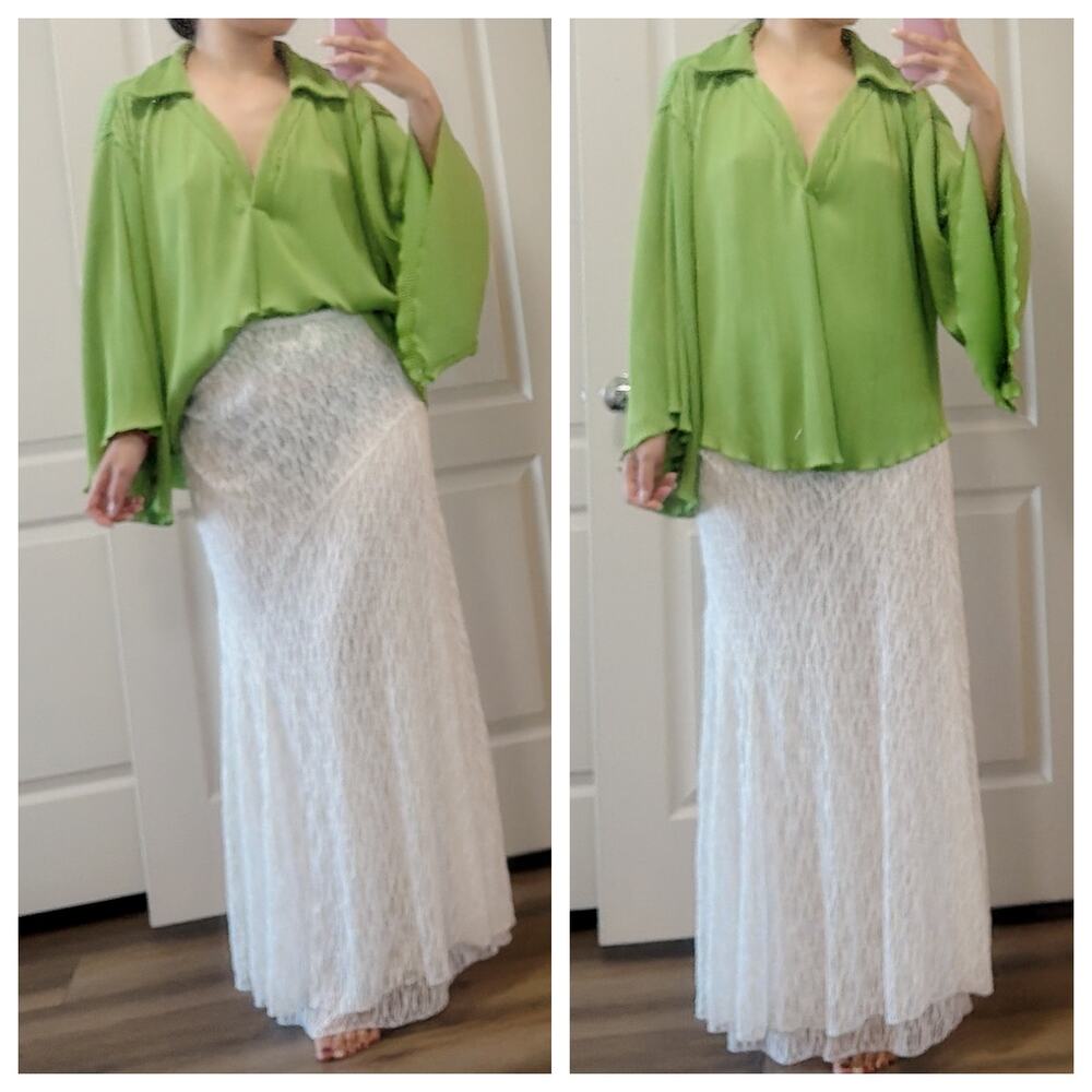 SIMKHAI Apple Green Pleated V-Neck Collar Top Sample Free